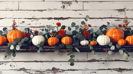 rustic autumnal scene featuring a vibrant orange pumpkin patch surrounded by weathered shiplap desig