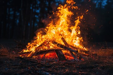 Poster - A pile of burning wood with a lot of sparks flying out of it