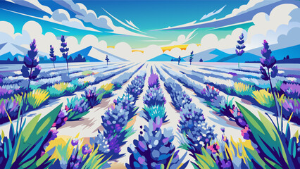 Wall Mural - Vibrant Lavender Fields under a Dynamic Sky at Sunset