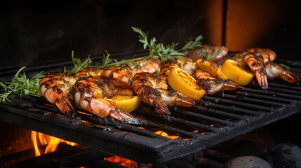 Wall Mural - Shrimp on the grill