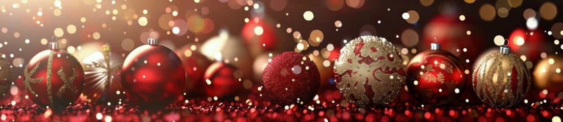 Sticker - Festive Christmas Ornaments on a Red Glitter Background