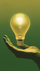 Light bulb in hand idea for saving money. Money management for the future. Idea saving energy and accounting finance concept, to make more money. financial business