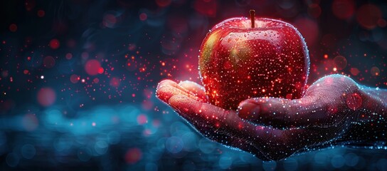 Canvas Print - A Red Apple Held in Hand, Glowing with Magic