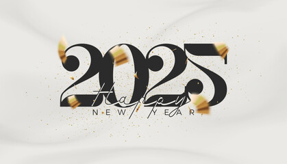 Wall Mural - Classic number happy new year 2025. With luxurious and shiny gold ribbons. Premium happy new year 2025 vector design for posters, banners, calendars and more.