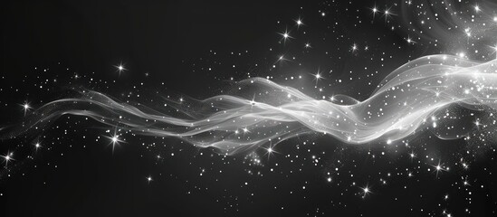 Wall Mural - Abstract Black and White Design with Flowing Lines and Sparkling Stars