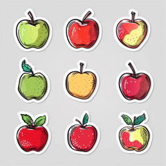 Sticker - Collection sticker of apple, white background, vector illustration