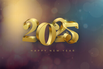 Happy new year background, With 3d luxury golden numbers illustration. Bokeh background, colorful with shiny firecrackers.