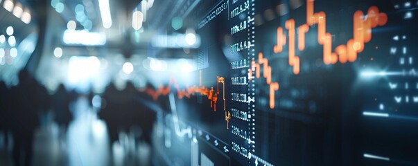 Poster - A digital interface shows plummeting stock values and a flashing bankruptcy warning, all projected in augmented reality. The scene is framed with significant copy space, allowing for customization or