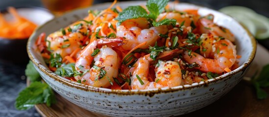 Wall Mural - Shrimp Salad with Herbs and Sesame Seeds