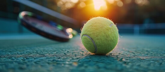 Canvas Print - Tennis Ball on a Court During a Golden Hour