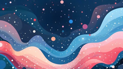 Wall Mural - Abstract Wavy Background with Stars and Planets
