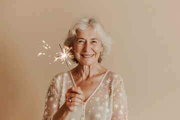 Wall Mural - woman with sparklers celebrating christmas holidays