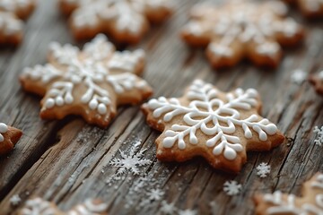 christmas cookies on wooden table, festive holidays bakery concept