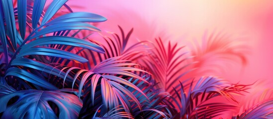 Poster - Tropical Palm Leaves in Neon Lights