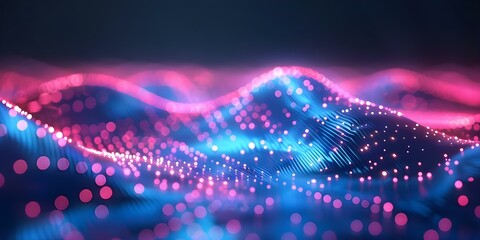 Poster - Futuristic abstract background with pink and blue neon wave lines and bokeh lights. Concept Abstract Backgrounds, Neon Lights, Futuristic Designs, Digital Art, Colorful Patterns