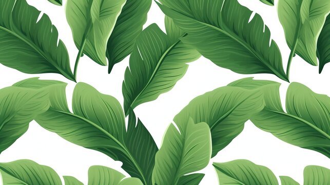 Botanical tropical leaves seamless pattern on white isolated background.