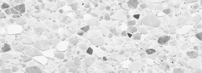 Abstract white and gray terrazzo flooring texture polished stone pattern old surface marble for background. Wall terrazzo texture gray and black of stone granite white background.