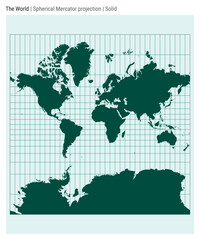 Poster - World Map. Spherical Mercator projection. Solid style. High Detail World map for infographics, education, reports, presentations. Vector illustration.