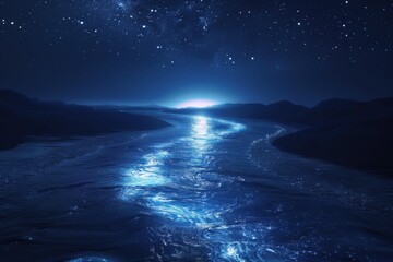 Wall Mural - A beautiful night sky with a river in the foreground