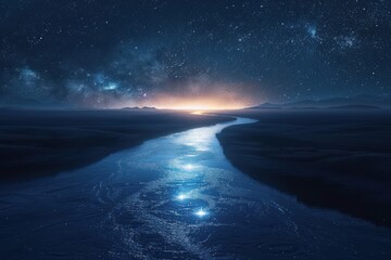 Wall Mural - A beautiful night sky with a river in the foreground