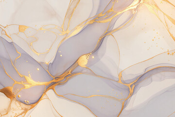 Poster - Abstract purple and gold liquid art with copy space text for website, banner, social media, and mobile app.
