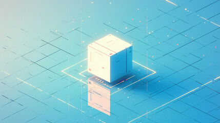 Poster - 3D rendering of a white cube with light and copy space text for website, banner, social media, and mobile app.