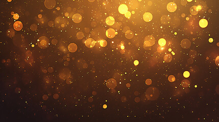 Poster - Abstract background with gold bokeh lights on a dark brown background with copy space text for website, banner, social media, and mobile app.