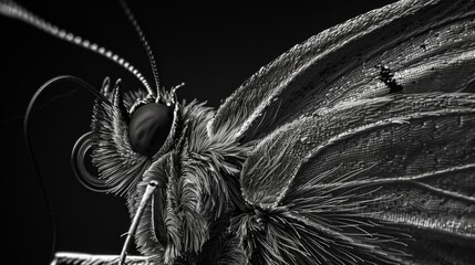 Wall Mural - A butterflys proboscis captured in stunning detail in a black and white portrait. Black and white art