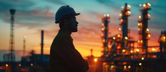 Wall Mural - Silhouetted Worker at an Industrial Plant