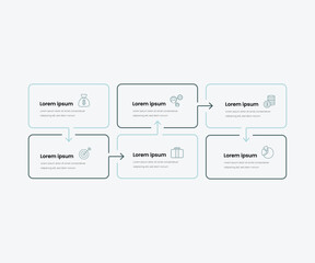 Poster - Infographic template with six elements with place for your text and icons, workflow, process chart, steps or options 