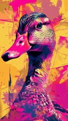 Wall Mural - Colorful digital illustration of a duck with vibrant abstract background