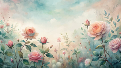 Poster - Tranquil rose garden watercolor background