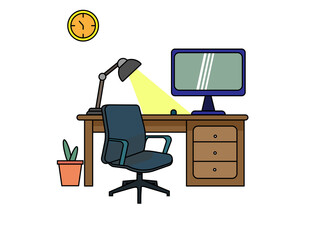 cartoon worker with computer