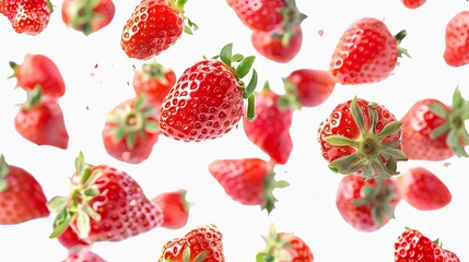 Wall Mural - Ripe strawberries tumbling down onto a white surface would make for a vibrant and enticing image.