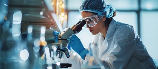 Wall Mural - Scientist Using a Microscope in a Laboratory