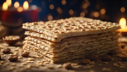 Wall Mural - Matzah Jewish holiday bread, Passover celebration concept.