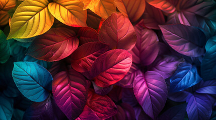 Poster - Abstract colorful leaves background. In the style of artistic design concept with a gradient color of vibrant leaf texture. Creative art wallpaper, copy space for your text and web banner.


