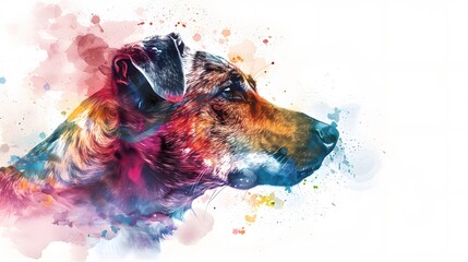 Wall Mural - Watercolor Animal Illustration with Beautiful Dog Head on White Background. Aquarel Painted Style Pet Wallpaper Design for Banner, Poster, Invitation or Cover.