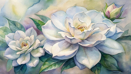 Canvas Print - Beautiful gardenia flower watercolor background