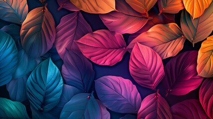 Poster - Abstract colorful leaves background. In the style of artistic design concept with a gradient color of vibrant leaf texture. Creative art wallpaper, copy space for your text and web banner.


