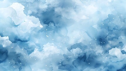 Poster - Watercolor illustration art abstract blue color texture background, clouds and sky pattern. Watercolor stain with hand paint, cloudy pattern on watercolor paper for wallpaper banner and any design