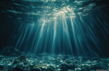 Underwater Sunlight Beams Through Ocean Cave