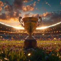 Poster - Golden trophy winner cup on stadium grass