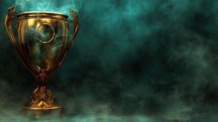 Poster - Golden trophy winner cup on smoky aquamarine background