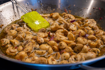 Wall Mural - Vegetarian street food in Germany, roasted champignons mushrooms with sour cream