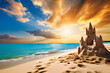 © sehar - A whimsical sandcastle stands proudly on a sunny beach, sculpted with intricate details. This charming image captures the carefree spirit of summer vacation and the joy of building at the beach.