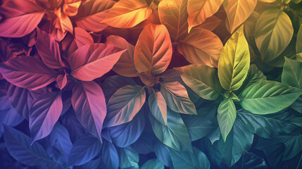 Poster - Abstract colorful leaves background. In the style of artistic design concept with a gradient color of vibrant leaf texture. Creative art wallpaper, copy space for your text and web banner.


