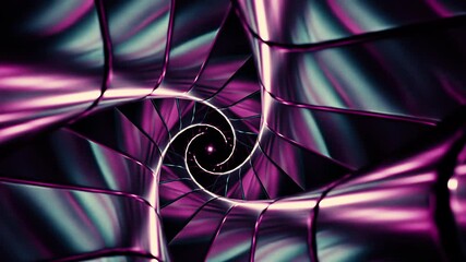 Poster - Swirling 3d tunnel with metallic purple shapes. Design. Abstract metal hypnotic labyrinth.