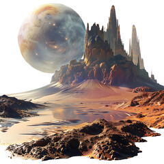 alien planet landscape, on transparent background.