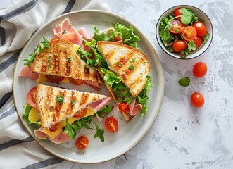 Wall Mural - Grilled Cheese and Ham Sandwiches with Salad